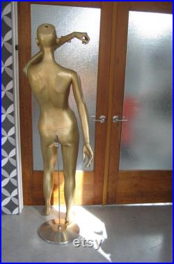 Vintage Wolf and Vine Inc. Greneker Full Size Gold Mannequin Stand Adjustable Clothing Form Store Display Prop Fashionista Retro haute couture