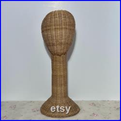 Vintage Woven Wicker Basket Head 21 Hat Stand Display Store Mannequin Form, Tall Wicker Hat Stand, 60s 70s Hat Display Rattan
