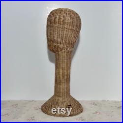 Vintage Woven Wicker Basket Head 21 Hat Stand Display Store Mannequin Form, Tall Wicker Hat Stand, 60s 70s Hat Display Rattan