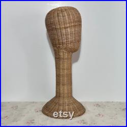 Vintage Woven Wicker Basket Head 21 Hat Stand Display Store Mannequin Form, Tall Wicker Hat Stand, 60s 70s Hat Display Rattan