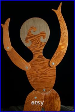 Vintage large wooden woman, stand, 1920s style adjustable dancing lady wood figure, posable jointed silhouette mannequin