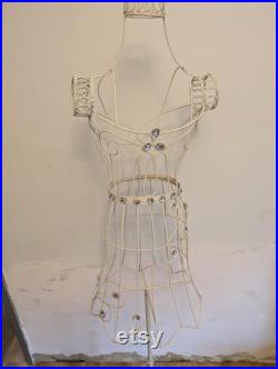Vintage mid Century dress makers mannequin metal white coated with synthetic jewels