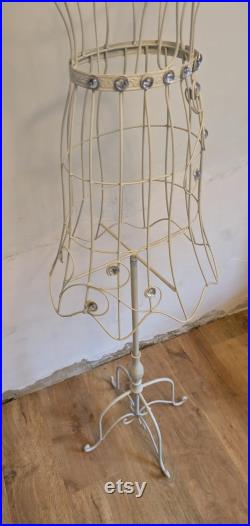 Vintage mid Century dress makers mannequin metal white coated with synthetic jewels