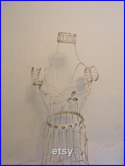 Vintage mid Century dress makers mannequin metal white coated with synthetic jewels