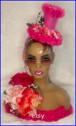 Vintage style Art Deco Flapper Flower Mannequin head African American Bride Bridal faux floral custom jewelry