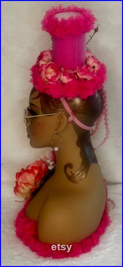 Vintage style Art Deco Flapper Flower Mannequin head African American Bride Bridal faux floral custom jewelry