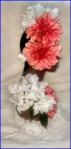 Vintage style Art Deco Flapper Flower Mannequin head African American Bride Bridal faux floral custom jewelry