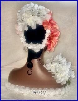 Vintage style Art Deco Flapper Flower Mannequin head African American Bride Bridal faux floral custom jewelry