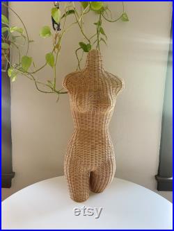 Vintage wicker lady dress model form, woman bust mannequin