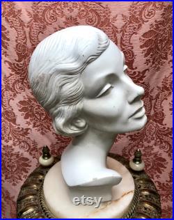 Vtg 1940s Chalk Plaster Women s Mannequin Display Head