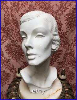 Vtg 1940s Chalk Plaster Women s Mannequin Display Head