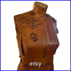 Vtg Adjust-o-Matic Perfect Fit Studded Dress Form Faux Tan Leather Pattern Sewing Dart
