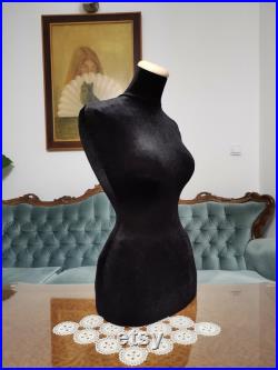 Wasp Waist Mannequin Black Velvet Torso Dress Form Jewelry bust display Torso paper mache Tailor Dummy pinnable Vintage French style