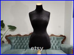 Wasp Waist Mannequin Black Velvet Torso with Stand Dress Form Jewelry bust display Torso paper mache Dummy pinnable Vintage French style