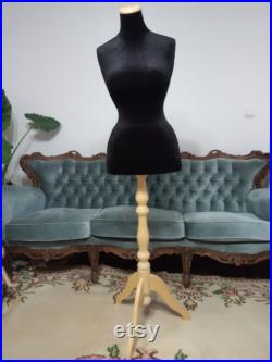 Wasp Waist Mannequin Black Velvet Torso with Stand Dress Form Jewelry bust display Torso paper mache Dummy pinnable Vintage French style