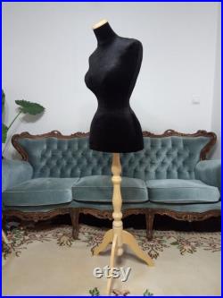 Wasp Waist Mannequin Black Velvet Torso with Stand Dress Form Jewelry bust display Torso paper mache Dummy pinnable Vintage French style