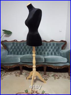 Wasp Waist Mannequin Black Velvet Torso with Stand Dress Form Jewelry bust display Torso paper mache Dummy pinnable Vintage French style