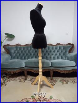 Wasp Waist Mannequin Black Velvet Torso with Stand Dress Form Jewelry bust display Torso paper mache Dummy pinnable Vintage French style