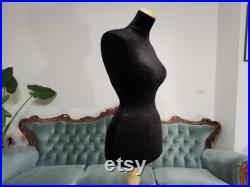 Wasp Waist Mannequin Black Velvet Torso with Stand Dress Form Jewelry bust display Torso paper mache Dummy pinnable Vintage French style