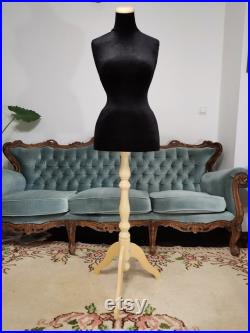 Wasp Waist Mannequin Black Velvet Torso with Stand Dress Form Jewelry bust display Torso paper mache Dummy pinnable Vintage French style