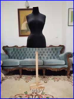 Wasp Waist Mannequin Black Velvet Torso with adjustable plate Stand Dress Form Jewelry display Torso paper mache Dummy pinnable French style