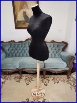 Wasp Waist Mannequin Black Velvet Torso with adjustable plate Stand Dress Form Jewelry display Torso paper mache Dummy pinnable French style