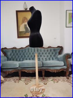 Wasp Waist Mannequin Black Velvet Torso with adjustable plate Stand Dress Form Jewelry display Torso paper mache Dummy pinnable French style