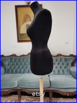 Wasp Waist Mannequin Black Velvet Torso with adjustable plate Stand Dress Form Jewelry display Torso paper mache Dummy pinnable French style