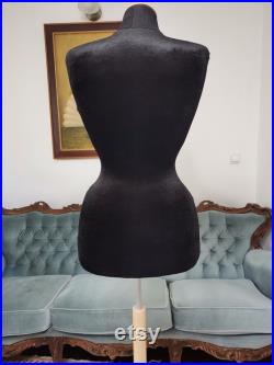 Wasp Waist Mannequin Black Velvet Torso with adjustable plate Stand Dress Form Jewelry display Torso paper mache Dummy pinnable French style