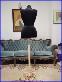 Wasp Waist Mannequin Black Velvet Torso with adjustable plate Stand Dress Form Jewelry display Torso paper mache Dummy pinnable French style