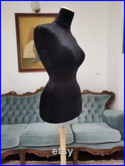 Wasp Waist Mannequin Black Velvet Torso with adjustable plate Stand Dress Form Jewelry display Torso paper mache Dummy pinnable French style