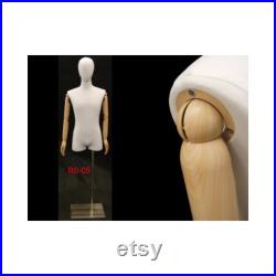 White Linen Male Dress Form Body Form Mannequin with Articulated Arms and Removable Head Base Included M1WLARM