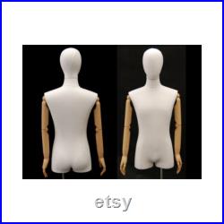 White Linen Male Dress Form Body Form Mannequin with Articulated Arms and Removable Head Base Included M1WLARM