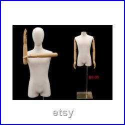 White Linen Male Dress Form Body Form Mannequin with Articulated Arms and Removable Head Base Included M1WLARM