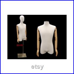 White Linen Male Dress Form Body Form Mannequin with Articulated Arms and Removable Head Base Included M1WLARM