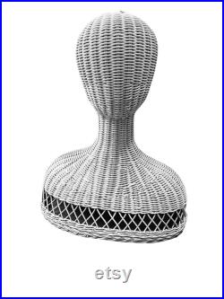 White Wicker Head and Shoulders Mannequin Display Form From The 1980's