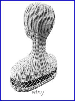 White Wicker Head and Shoulders Mannequin Display Form From The 1980's