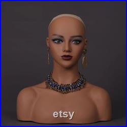 Wig Mannequin Head Female Mannequin Head with Shoulder Realistic PVC Manikin Head for Wig Display or Jewelry Display