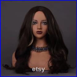 Wig Mannequin Head Female Mannequin Head with Shoulder Realistic PVC Manikin Head for Wig Display or Jewelry Display