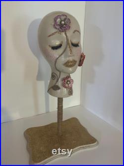 Wig stand- Floral Whisper