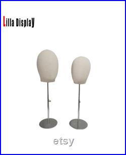Wigs Display Crowns Display Adjustable Silver Base Natural Linen Female Mannequin Head Nina