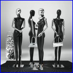 Window Display Matte Black Female Mannequin Full Body Dress Form,Half Body Women Mannequin Torso Stand,Wig Head Clothing Display Mannequin