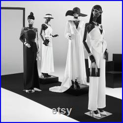 Window Display Matte Black Female Mannequin Full Body Dress Form,Half Body Women Mannequin Torso Stand,Wig Head Clothing Display Mannequin