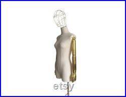 Wire Gold Head Gold Articulated Arms Linen Female Mannequin Dress Form Autumn