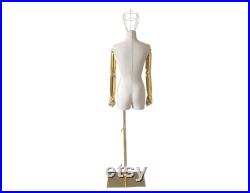 Wire Gold Head Gold Articulated Arms Linen Female Mannequin Dress Form Autumn
