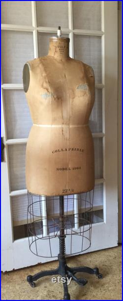 Wolf NY 1960 s Cast Iron Dress Form with Cage, Rare Plus Size Mannequin sz. 22.5