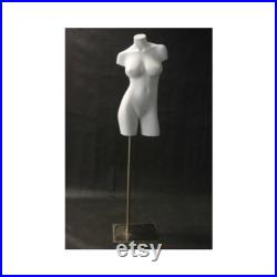 Women's Adult Fiberglass Matte White Mannequin 3 4 Torso with Shoulders and Thighs Includes Base AD1W