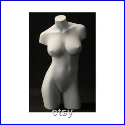 Women's Adult Fiberglass Matte White Mannequin 3 4 Torso with Shoulders and Thighs Includes Base AD1W