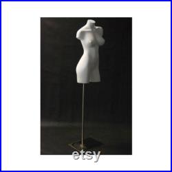 Women's Adult Fiberglass Matte White Mannequin 3 4 Torso with Shoulders and Thighs Includes Base AD1W