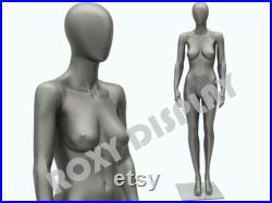 Women's Full Body Egg Head Metallic Gray Mannequin Square Glass Base Included